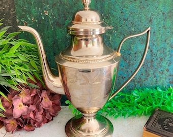 Antique Footed Coffee Pot, Functional Clean Silver Plated Art Nouveau Pitcher, 1920s Scandinavian Lidded Jug