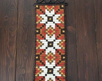 Needlepoint Tapestry, Handmade Bell Pull Wall Decor, Vintage Swedish Folk Art Embroidery, Scandinavian Geometric Wall Hanging