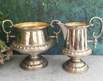 Sugar Cream Set, Victorian Trophy Loving Cup, Ornate Footed Serving Dishes, Unique Silver Plated Antique Coffee Tableware, Swedish 1920s