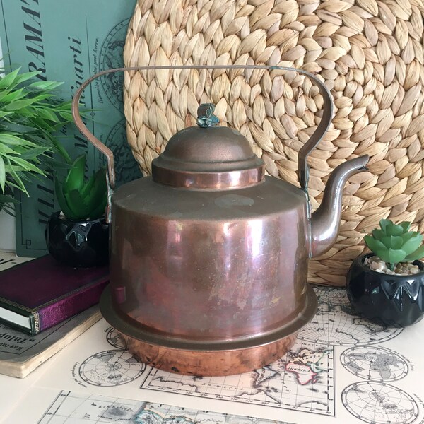 Copper Tea Kettle, Swedish Antique Teaware 2L, Vintage Coffee Pot, Rustic Kitchen Decor, Camping Kettle, Scandinavia, Photography Props