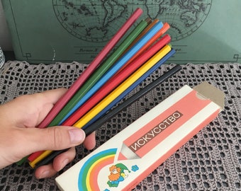 Vintage Pencils with Box, Soviet Collectible Coloring Pencil Set, Back to School, Kid's School Pencils, Russian Collector Pencils NOS