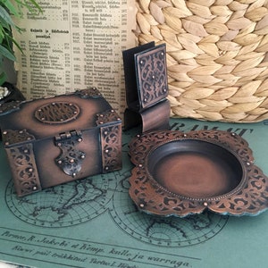 Set da 3 per fumatori vintage, URSS anni '80, posacenere in metallo con portasigarette a forma di scatola di fiammiferi, regalo retrò per fumatori, organizer da scrivania sovietico, idee regalo per uomo