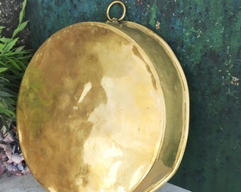 Brass Cake Pan, Large Heavy Copper Baking Mold, Tin Lined, Rustic Kitchen, Antique Chateau Decor, Brocante Farmhouse Cabin
