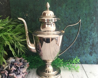 Coffee Pot, Silver Plated Victorian Tea Pot, Art Nouveau Footed Pitcher, Stylish Antique Scandinavian Lidded Jug, 1920s Vintage 10"