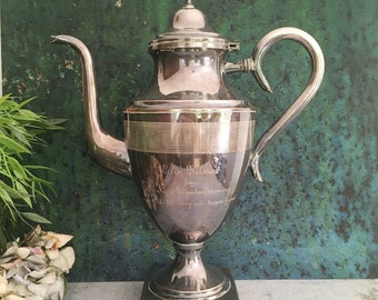 Footed Coffee Pot, Decorative Antique 1920s Scandinavian Silver Plated Art Nouveau Pitcher or Jug