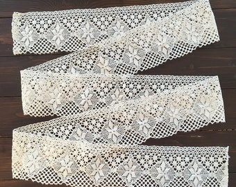 Vintage Lace 2.5 yards Shelf Lace, Bobbin Lace Edging Trim, Wedding Lace, Natural White Cotton Lace, Sewing Crafting Lace, Scrapbooking