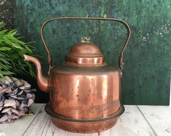 Copper Tea Kettle, Vintage Coffee Pot, Swedish Antique Teaware, Rustic Kitchen Decor, Brass Kettle 2L, Scandinavia, Photography Props