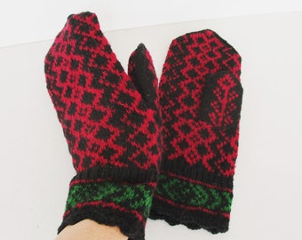 Hand Knitted Mittens, Women's Christmas Gift, Nordic Wool Mittens, Knitted Mitts, Winter Accessories, Estonian Pattern, Size S