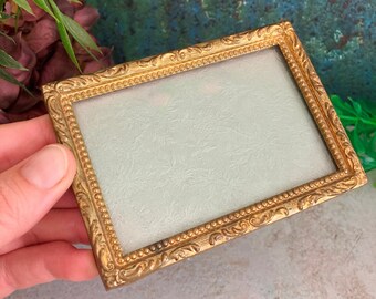Small Ornate Gold Picture Frame, Glass, Little Metal Photo Frame, Golden Repousse Desk Decor, 1930s Portrait Frame, Cute Antique Gift 4x3"