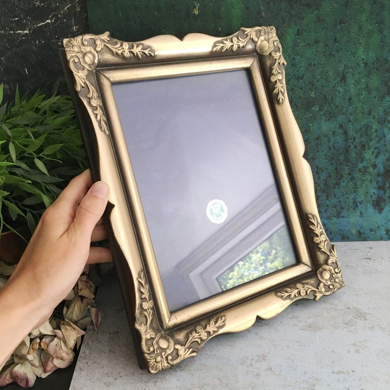 Gold Picture Frame, Antique Ornate Gesso Frame, Plaster Wood, Glass Cover, Large Victorian Tabletop Photo Frame, Wall Hanging 12x9 image 2