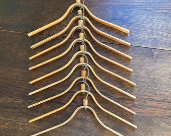 9 Children's Clothes Hangers, Vintage 1970s Bent Plywood Hanger Set, Estonia