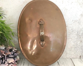 Coperchio in rame antico, coperchio ovale per pentola o casseruola fatto a mano, espositore da cucina rustico 10"x7"