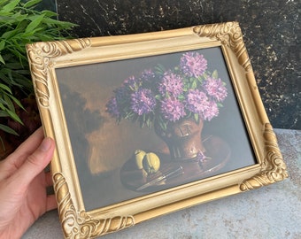 Gold Picture Frame, Wood Gesso Frame, Antique Plaster, Glass Cover, Victorian Ornate Tabletop Photo Frame, Gilt Wall Hanging 12x9"