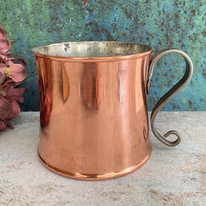 Vintage Copper Cup, Metal Vase, Forged Handle, Mid Century Mod Brass Plant Pot, Nordic Home Decor, Handmade Jug, Scandinavia Sweden