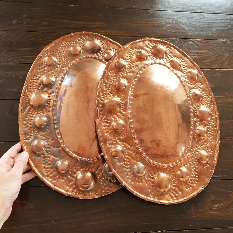 Large Copper Wall Hangings Unique Pair Embossed Oval Convex Etsy