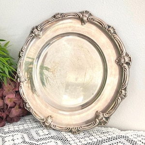 Vintage Silver Plated Serving Tray, Embossed Round Platter, 1920s Swedish Silverware