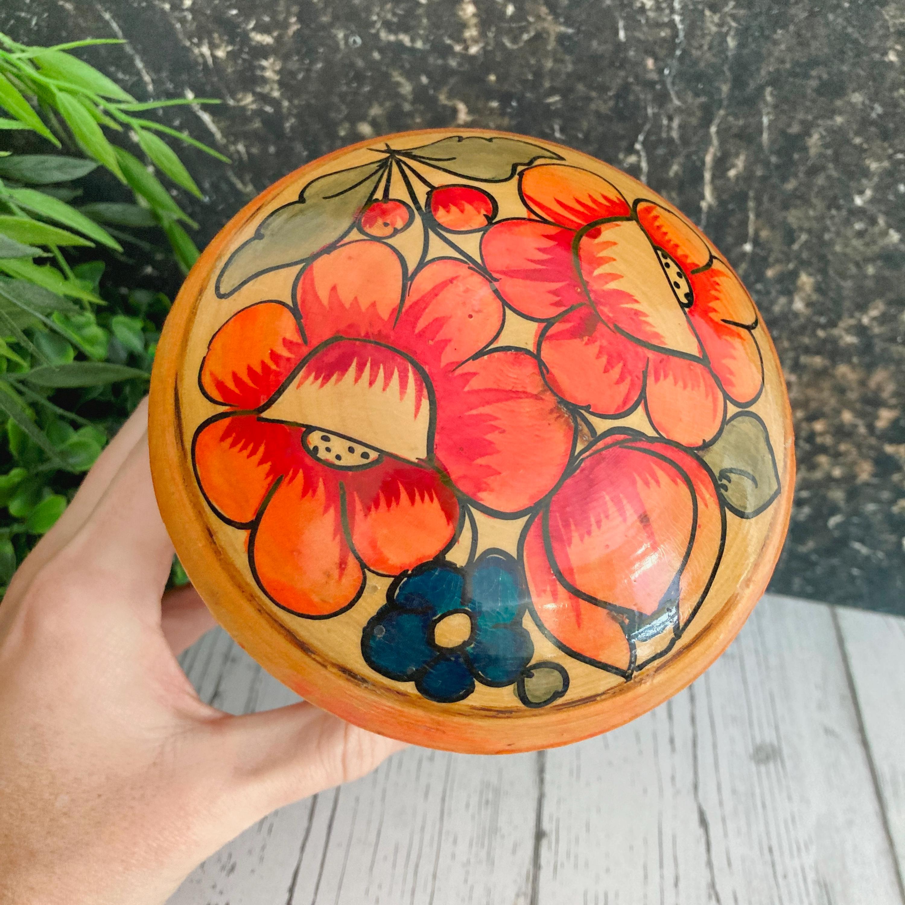 ヴィンテージ木製キノコ、中空貯金箱、1950年代ソビエト手描きピンクの 