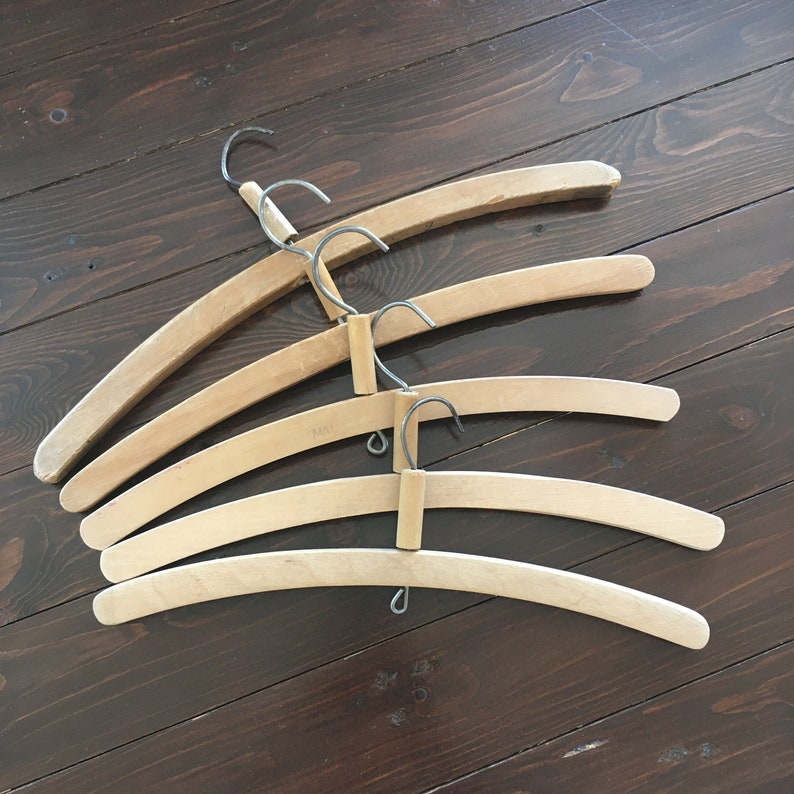 Vintage Hangers 5 Wood Coat Hangers Antique Clothing Etsy