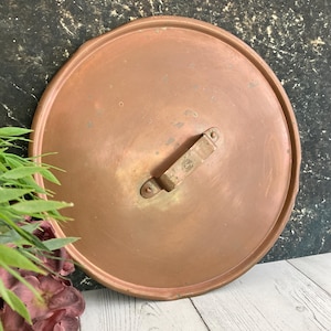 Large Copper Lid, Large Swedish Pan Pot Lid, Antique Brass Kitchen Decor, Vintage Hallmarked Copperware, Handmade Scandinavian Display 10&quot;