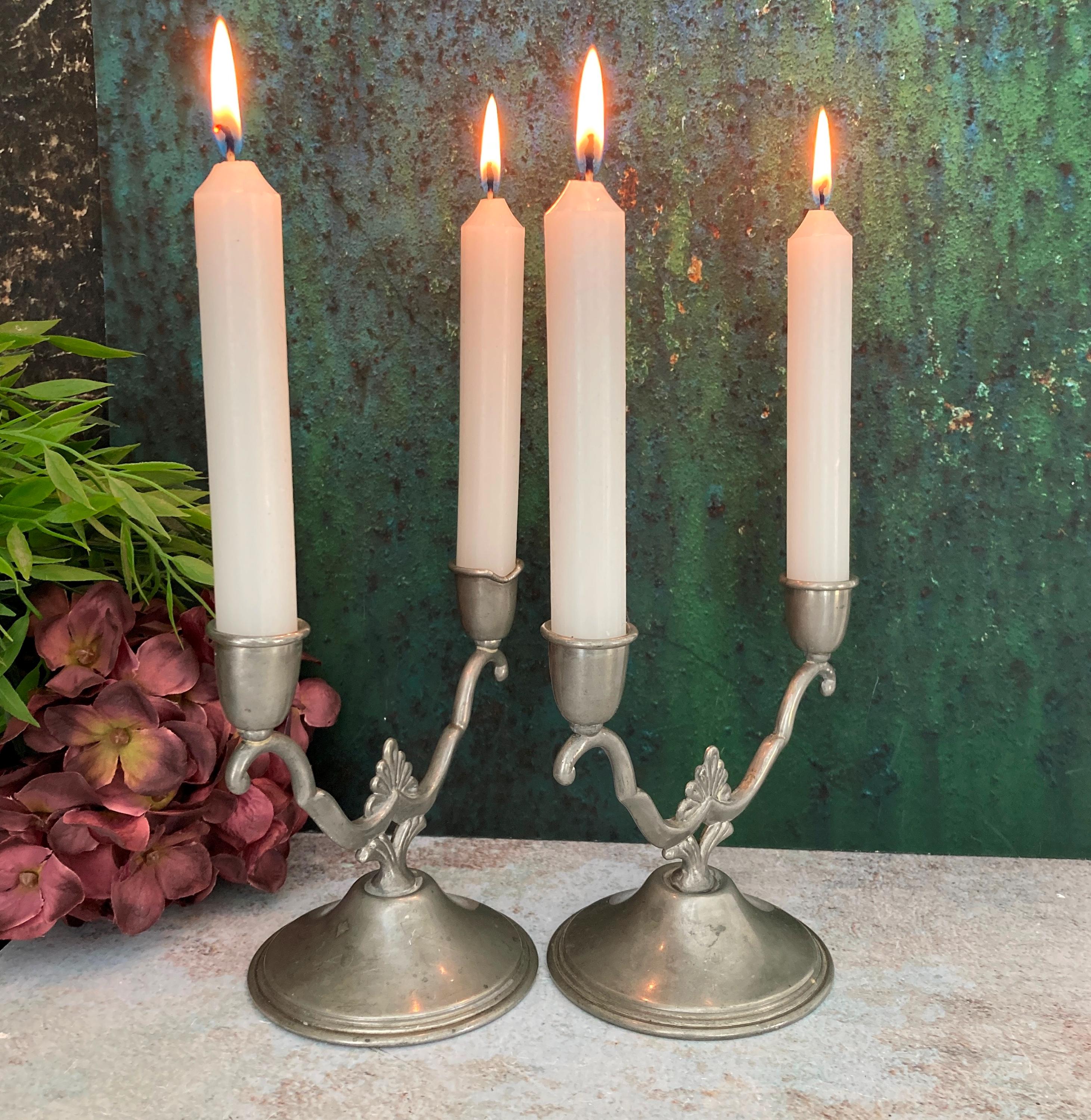 1930s Scandinavian Two Arm Candle Holders Pair, Vintage Handmade