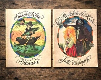 2 Estonian Children's Fairytale Books, Vintage 1970s Kid's Bedtime Stories, Hand Drawn Illustration Picture Books