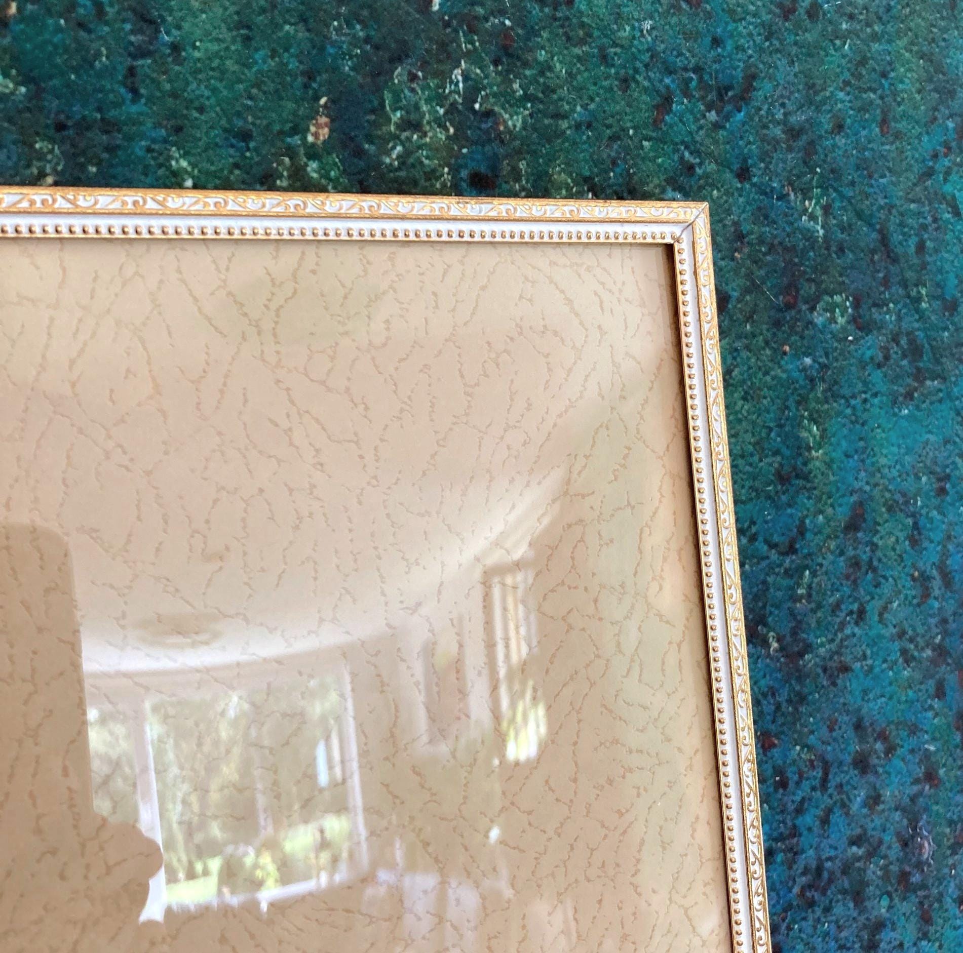 Vintage Gold Metal Bubble Glass Picture Frame, Curved Convex Domed