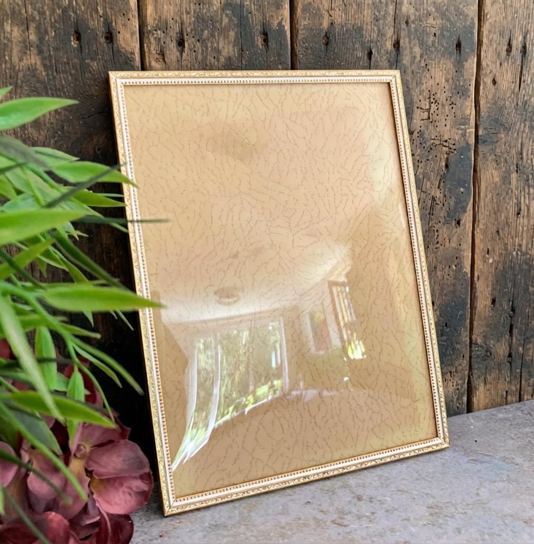 Vintage Gold Metal Bubble Glass Picture Frame, Curved Convex Domed