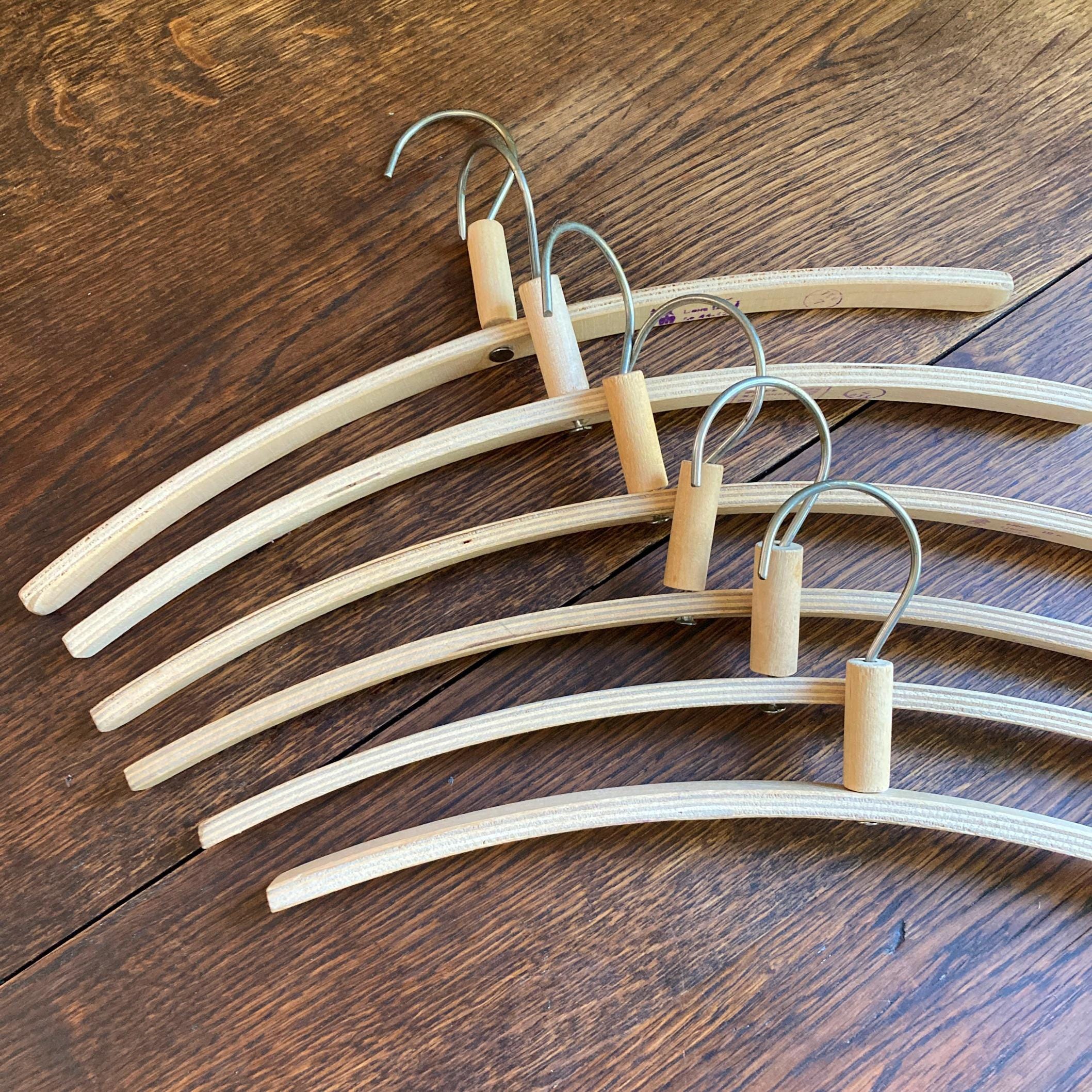 Wooden Clothes Hangers Set of 6, Vintage Plywood Coat Hangers, 1970s Europe, Wardrobe Organizing