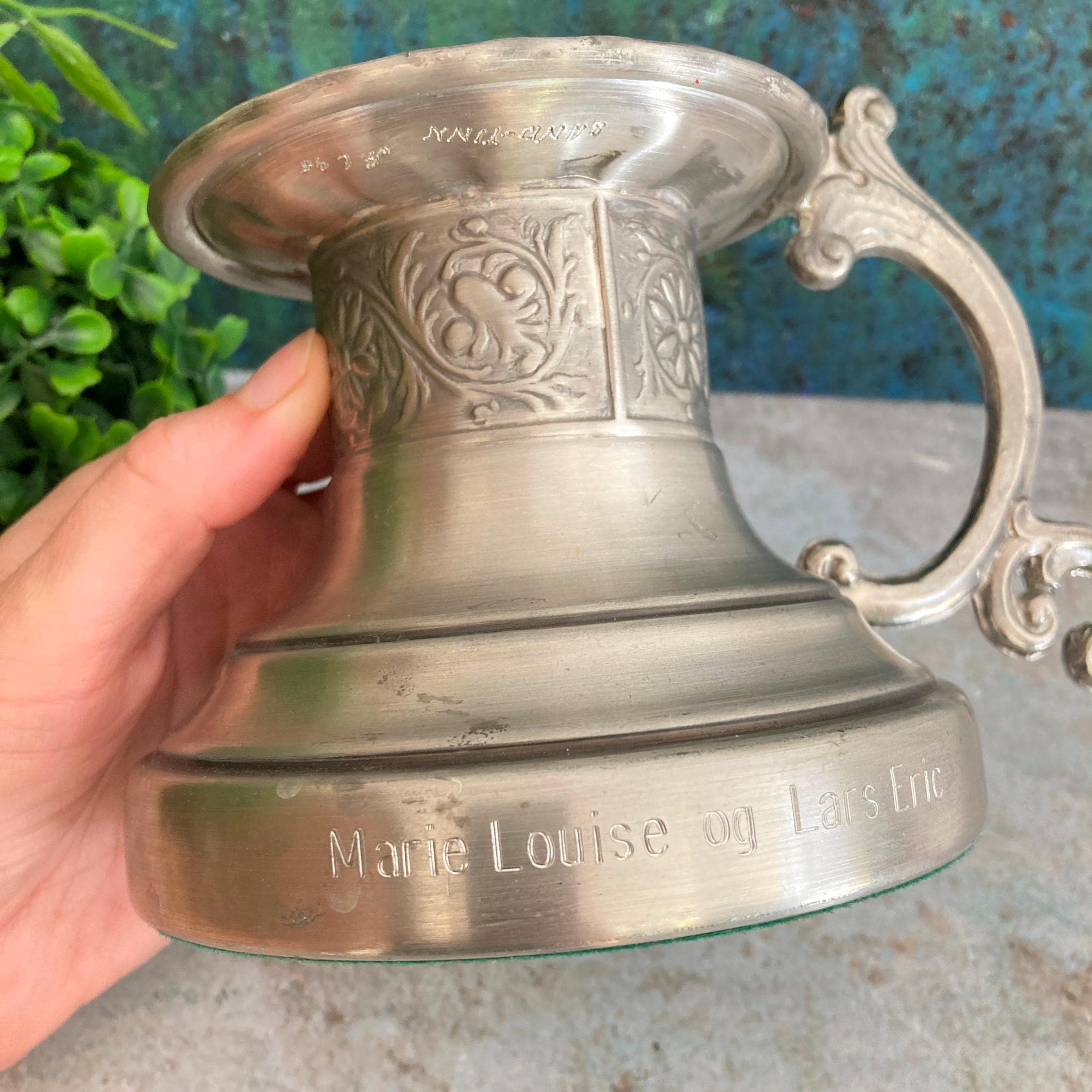 Vintage Candle Holder, Massive Norwegian Pewter Chamberstick With
