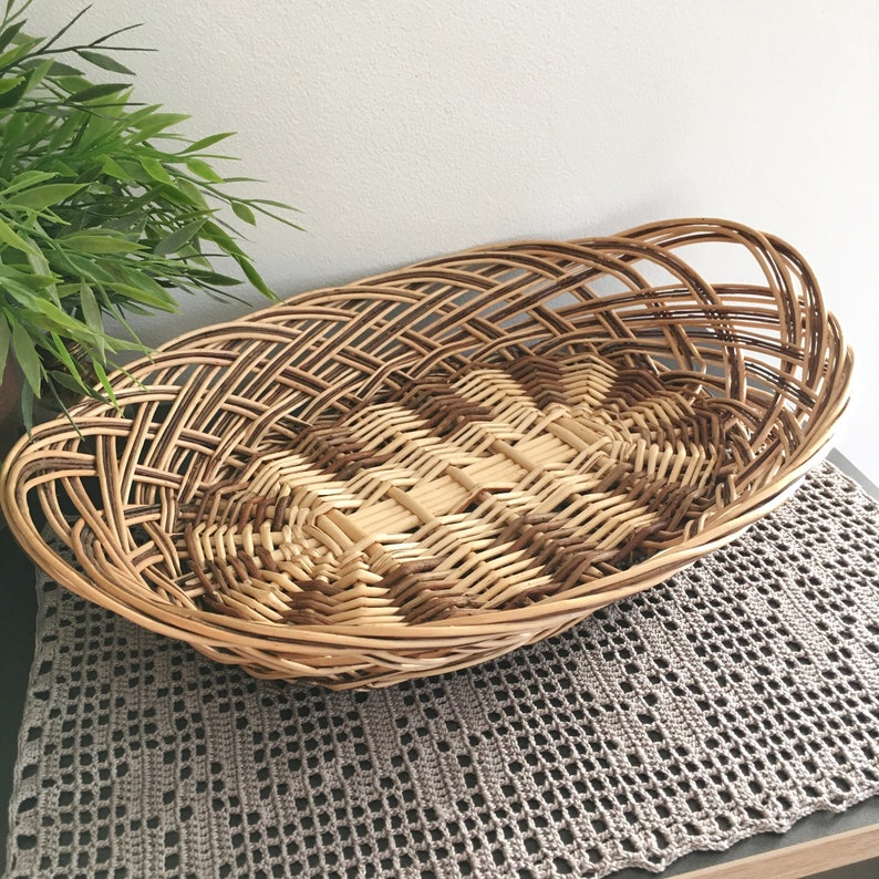 Large Woven Basket Wicker Tray Vintage Oval Wall Decor Etsy