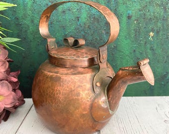 Vintage Copper Tea Pot, Functional 1930s Finnish Hand Hammered Tea Ware, Scandinavia, Marked Hakkarainen 75ml