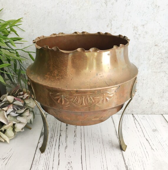 Antique Copper Pot Footed Large Plant Pot Rustic Copperware Etsy