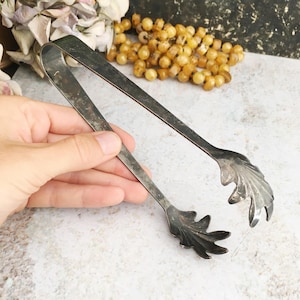 Sugar Tongs, Antique Silver Plated Serving Tongs, Ornate Cookie Tongs, Leaf Shaped Sugar Cube Nips, Vintage Tableware, Classic Tea Party