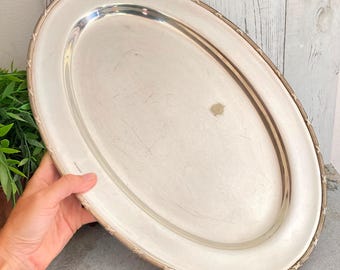 Plateau rectangulaire vintage métal inoxydable - Bord