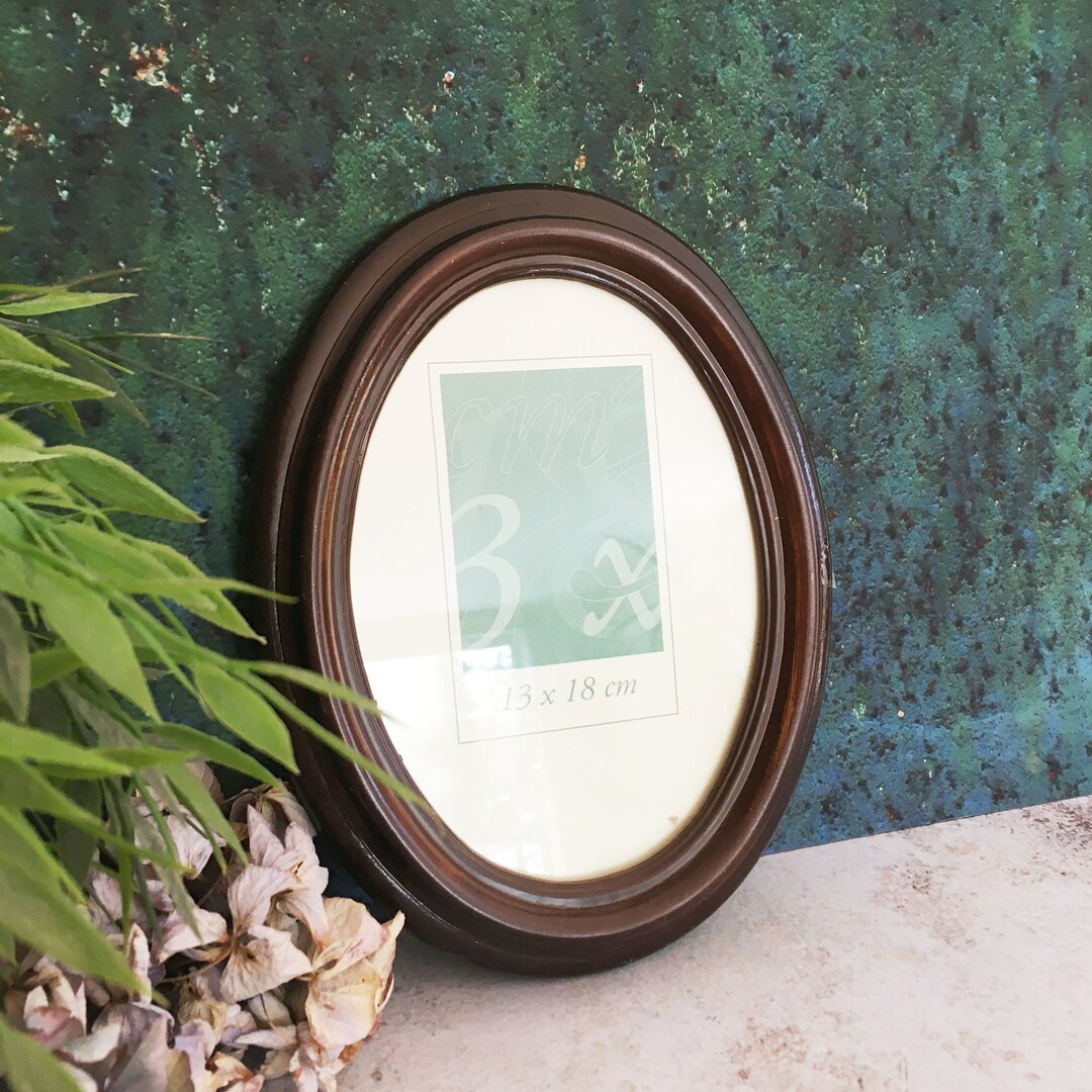 Oval Picture Frame Glass Cover Small Brown Frame Plastic Etsy