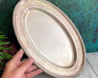 Bandeja ovalada plateada, fuente vintage para servir bebidas, comida y pescado, cubertería escandinava antigua de la década de 1930.