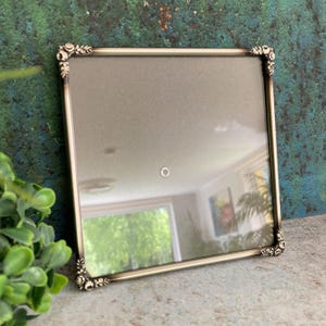 Square Picture Frame, Small Silver Tone Ornate Metal Photo Frame, Vintage Desk Decor, Glass Cover, Antique Scandinavian Wall Hanging