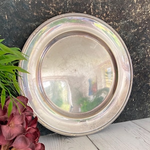 Bandeja de servir banhada a prata: prato escandinavo de melchior da década de 1930, prato redondo vintage pesado, marcado NS Alpacca 10&quot;
