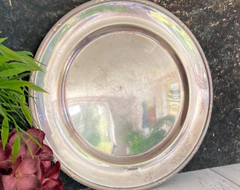 Bandeja de servir vintage bañada en plata: Plato redondo Melchior escandinavo pesado de la década de 1930, con sello distintivo, NS Alpacca 10".