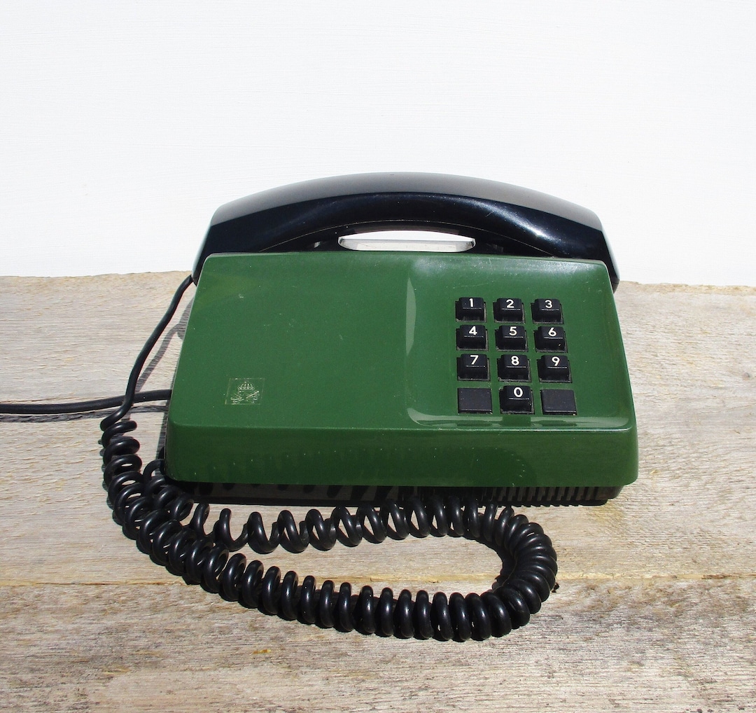 Vintage Telephone Desk Telephone Button Phone Green Desk Etsy