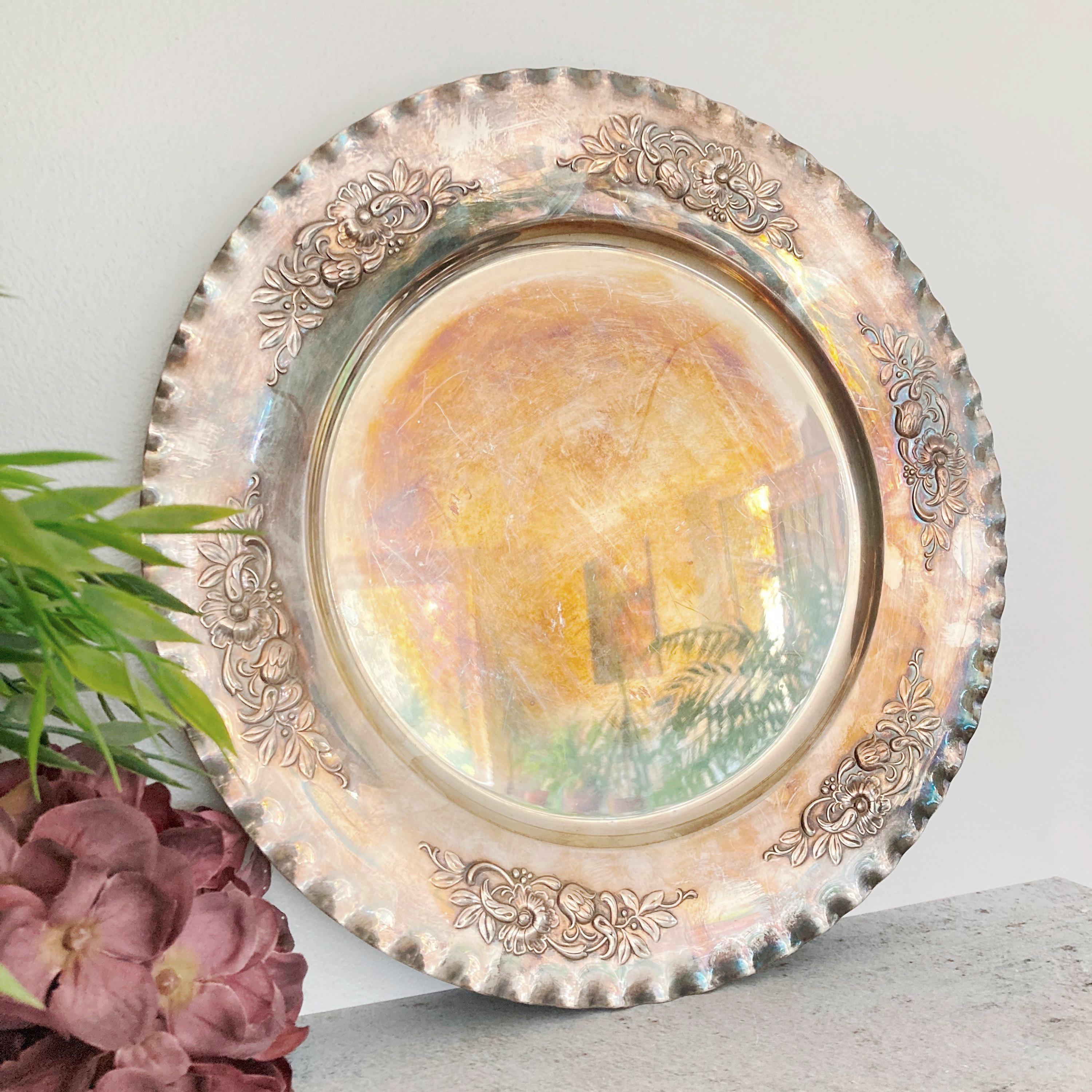 Vintage Silver Plated Tray, Ornate Round Drink Snacks Serving Platter, 1920s Victorian Silverware, Scandinavia 12"