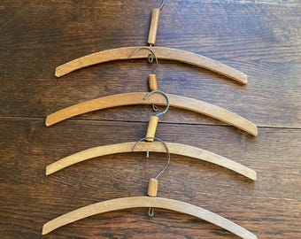 4 Antique Wooden Clothes Hangers, Primitive Rustic Solid Wood Coat Hangers, Simple Dress Display, Closet Organizing