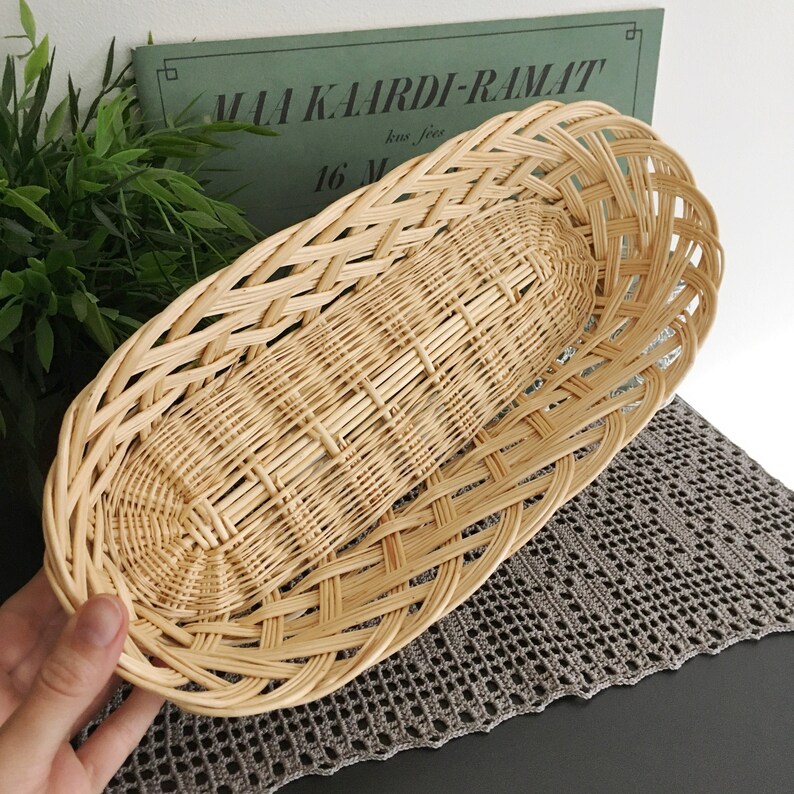 Long Bread Basket Natural Woven Oblong Basket Wicker Tray Etsy