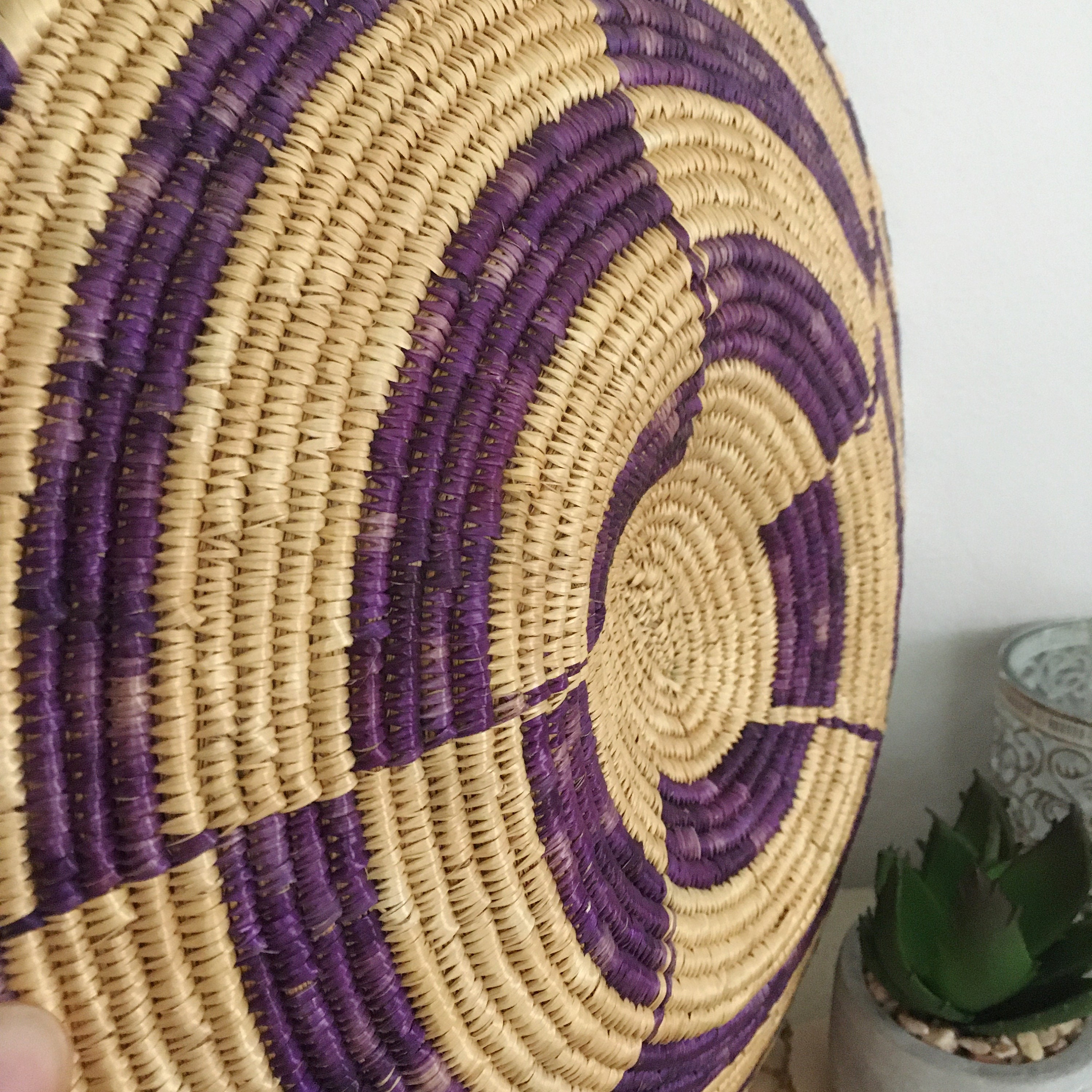 ヴィンテージ 壁飾りバスケット 大型 11.5インチ 手編み アフリカン