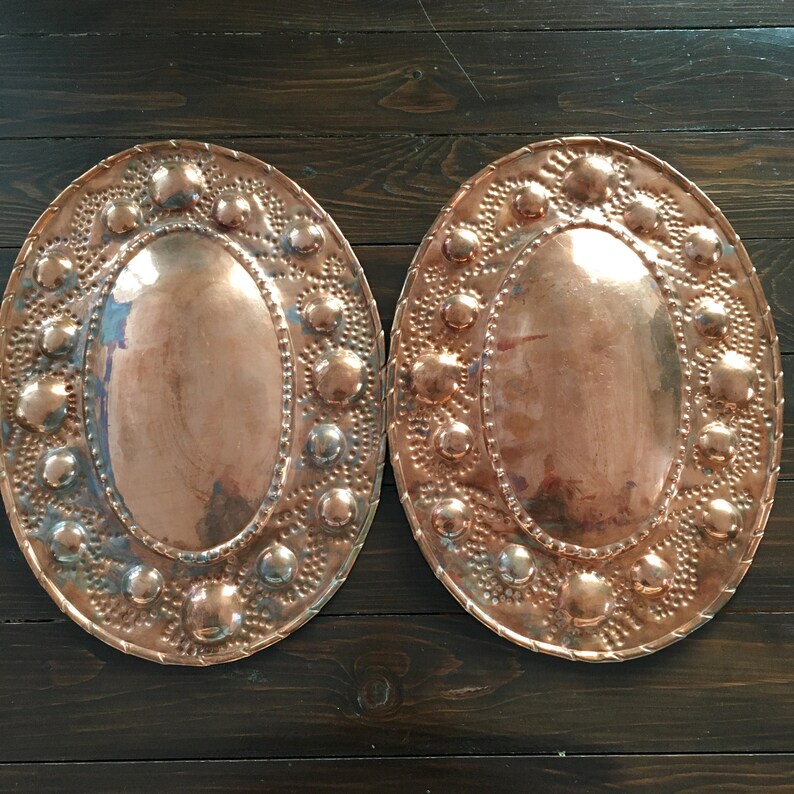 Large Copper Wall Hangings Unique Pair Embossed Oval Convex Etsy