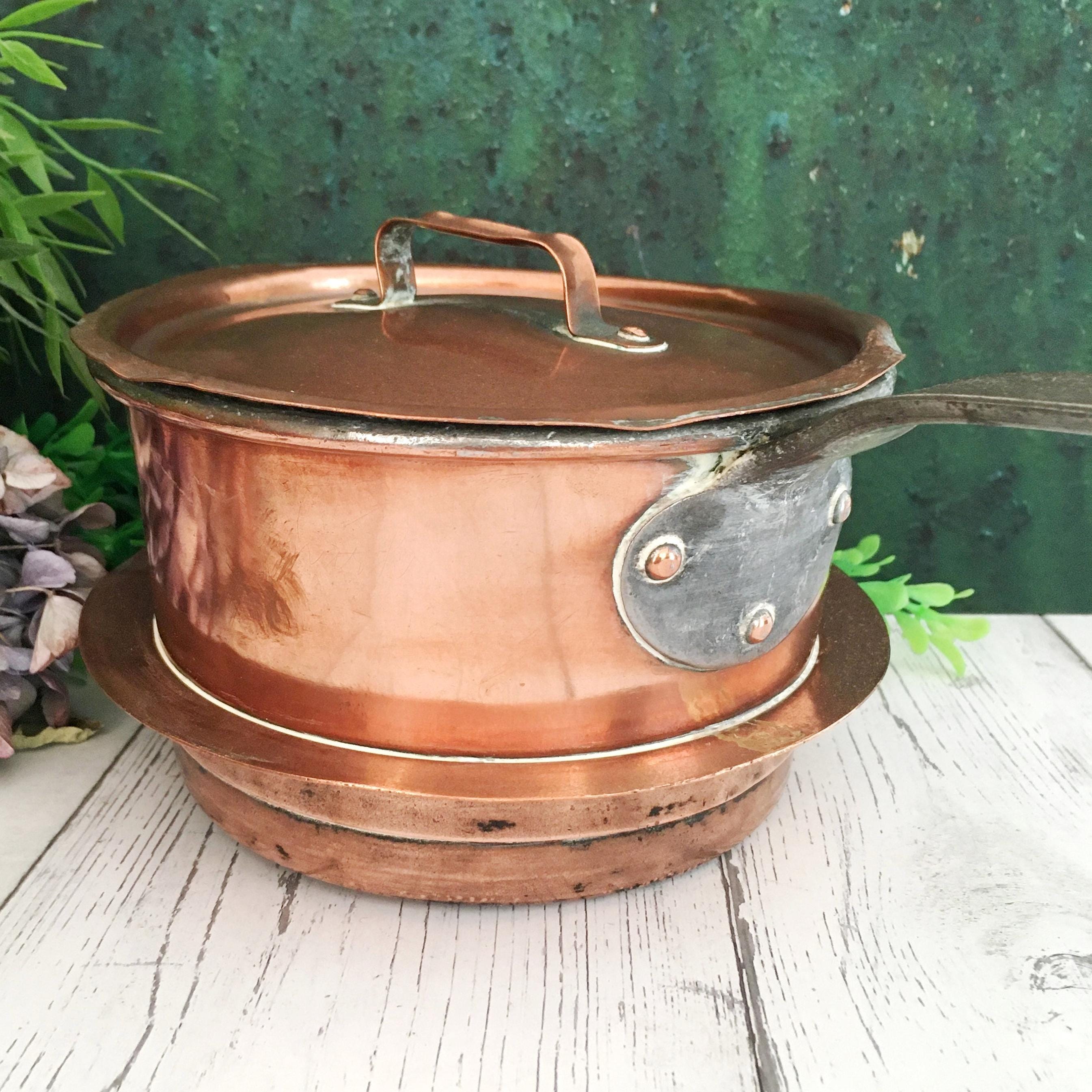 Antique Copper Pot, Small Lidded Cooking Pot, Rustic Copper