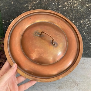 Antique Copper Pot Pan Lid, Scandinavian Copperware, Swedish Kitchen Display 9.5"