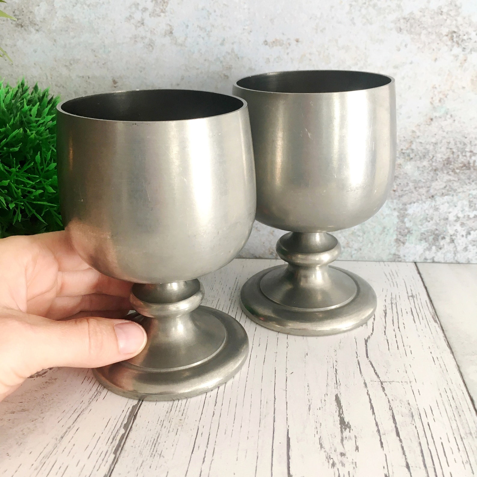Pewter Goblets Pair of Wine Cups Antique Tinware Drinking Etsy