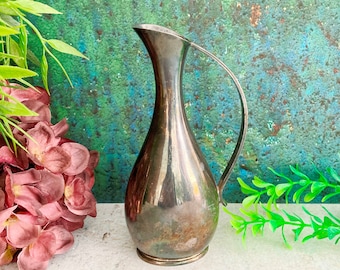 Small Bud Vase, Oval Silver Plated Metal Vase w Handle, Vintage 1950s Tarnished Patina Silver, Scandinavian Home Decor, Cute Gift