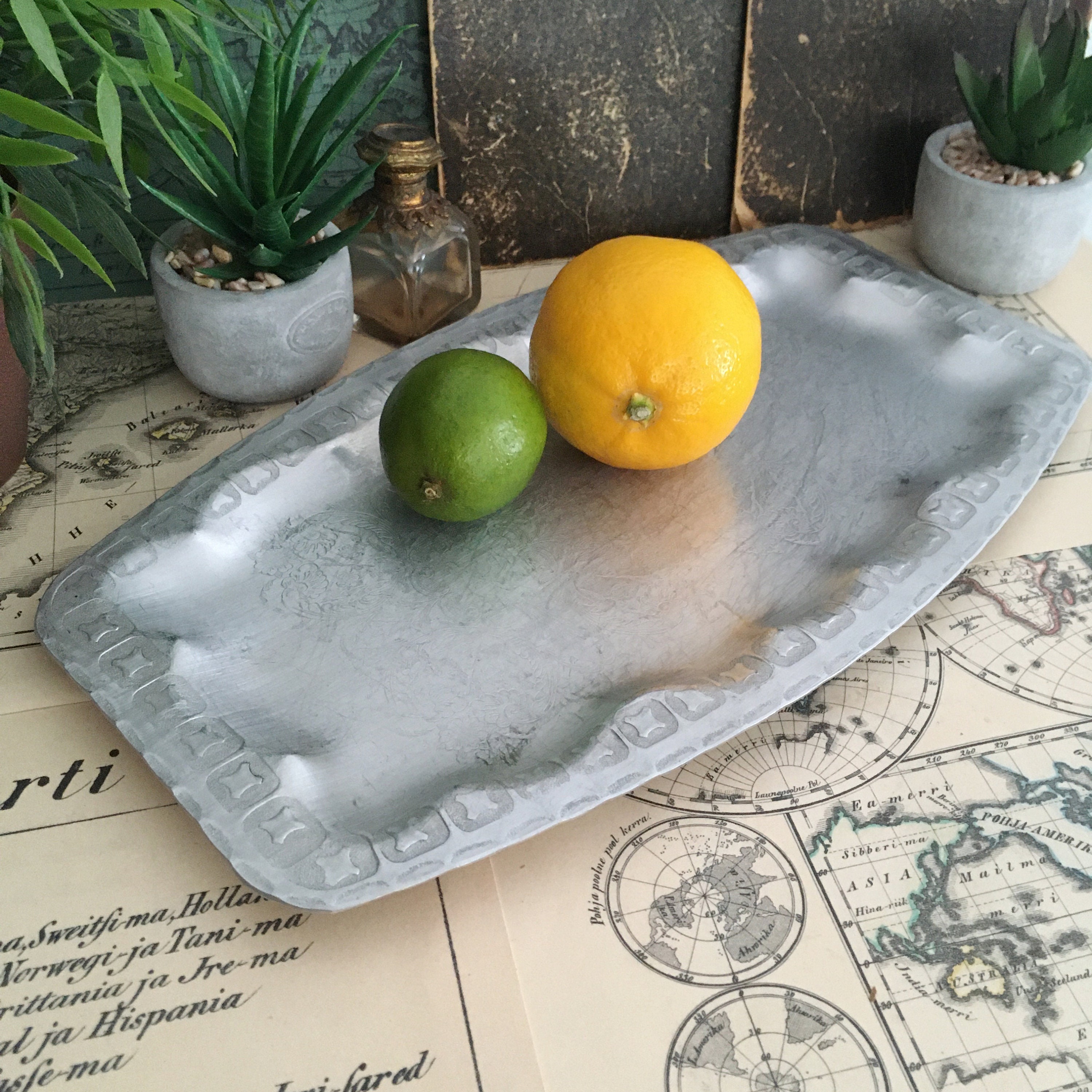 Vintage Pewter Tray Norwegian Serving Tray Rectangular Fruit Etsy Denmark